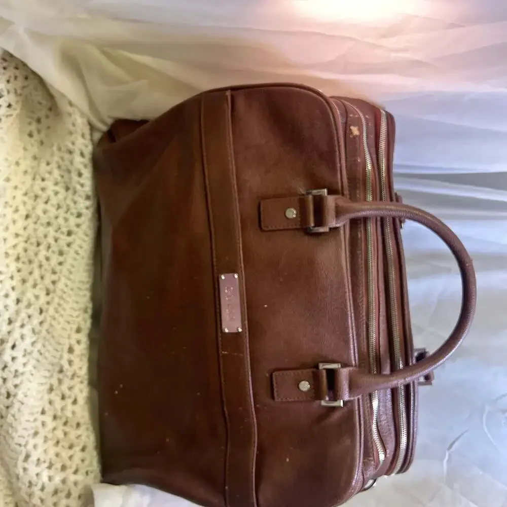 Guess Brown Faux Leather Briefcase Laptop Bag with Multiple Compartments